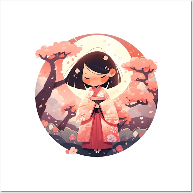 Girl in Cherry Blossom Japanese Landscape Wall Art by Pretty Chic Pixel